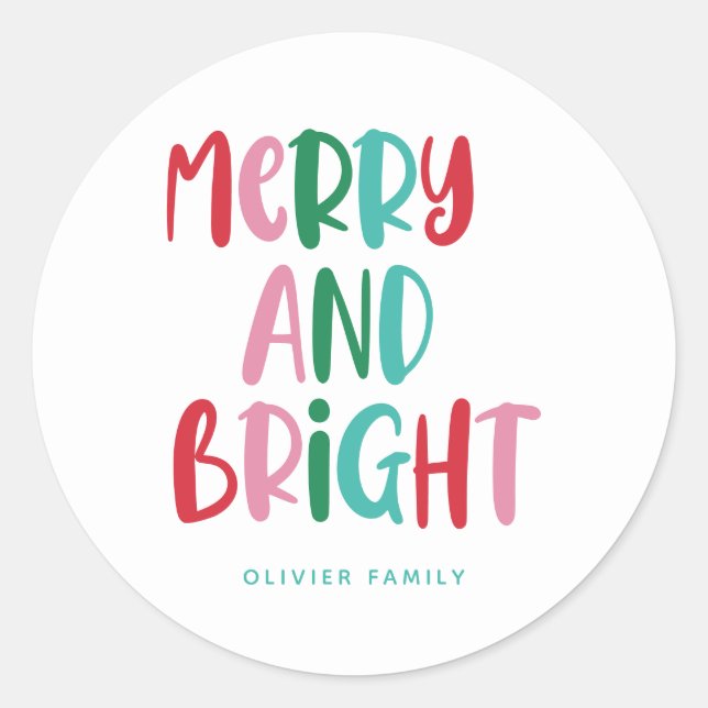 Modern Merry & Bright Retro Colourful Christmas  K Classic Round Sticker (Front)