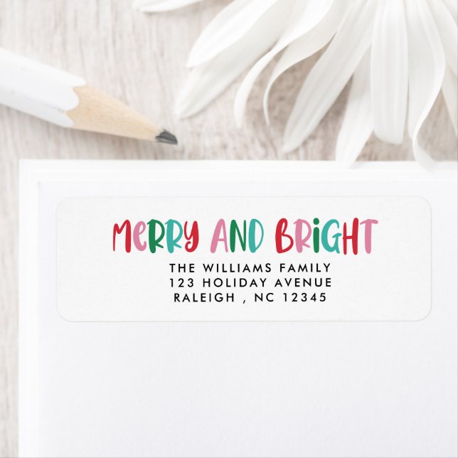 Modern Merry & Bright Retro Colourful Christmas  Return Address Label (Insitu)