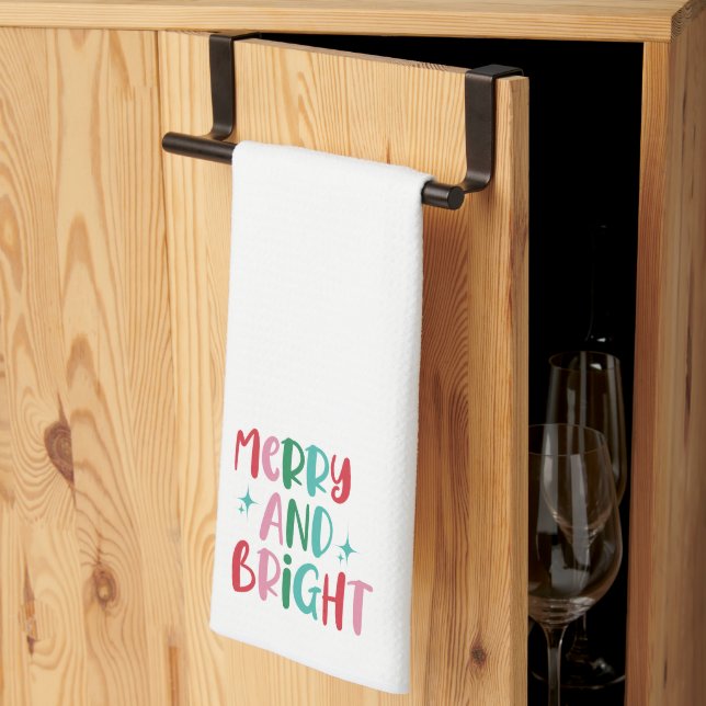 Modern Merry & Bright Retro Colourful Christmas  Tea Towel (Thirds Fold)