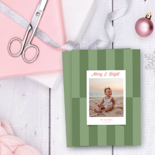 Modern Merry & Bright Sage Green Stripes Christmas Holiday Card