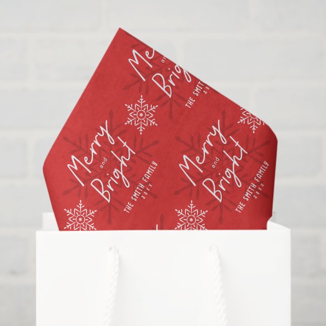 Modern Merry & Bright Script Snowflakes Christmas  Tissue Paper (Gift Bag)