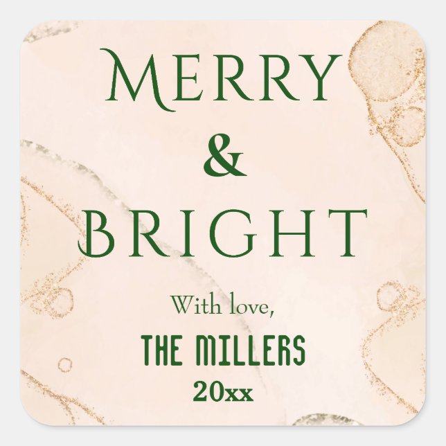 Modern Merry & Bright simple cute bold Christmas Square Sticker (Front)