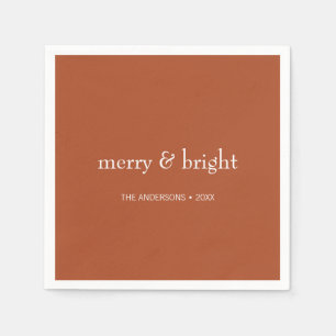 Modern Merry & Bright Terracotta Christmas Holiday Napkin