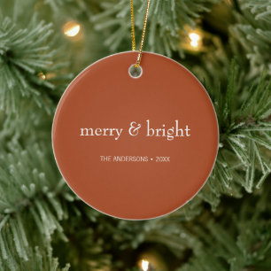 Modern Merry & Bright Terracotta Christmas Photo Ceramic Ornament