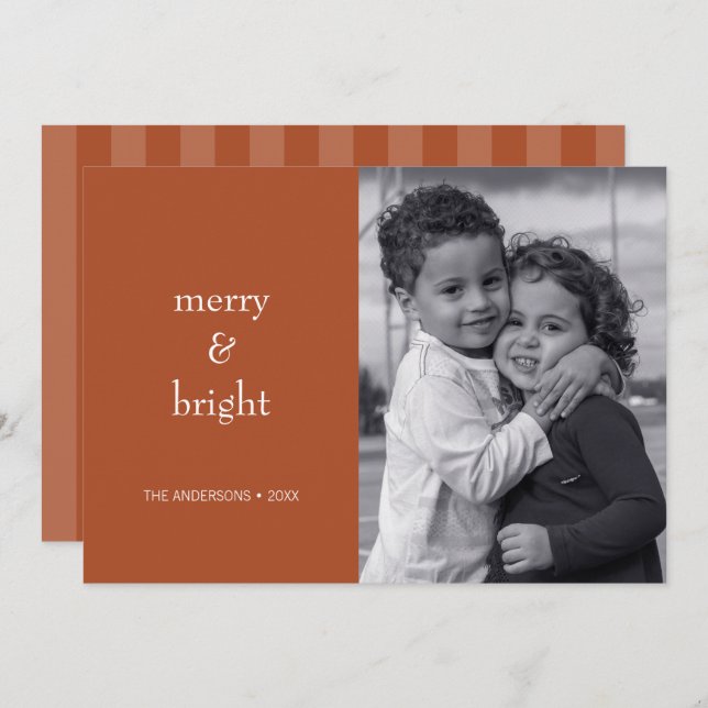 Modern Merry & Bright Terracotta Christmas Photo Holiday Card (Front/Back)