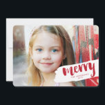 Modern Merry Brush Letter Holiday Photo Card<br><div class="desc">A modern "merry' greeting is front and centre in this design that incorporates brush lettered text and a painted look accent for a contemporary look that's unique. Send a memorable greeting to family and friends with this photo card that features a large size picture of your family on the front...</div>
