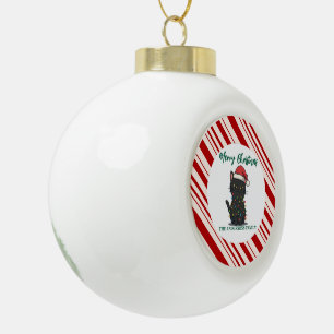modern merry cat christmas tree kitten CatMAS patt Ceramic Ball Christmas Ornament