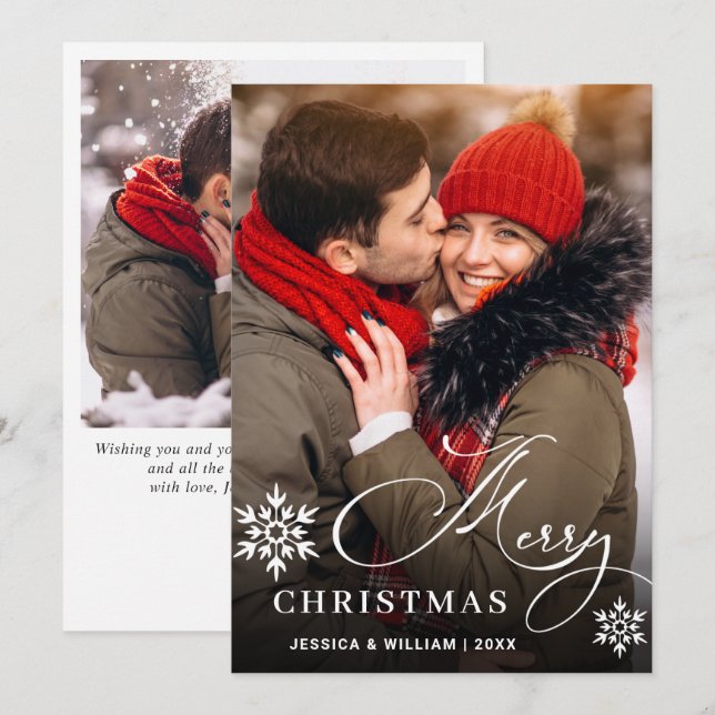 Modern Merry Christmas 2 PHOTO Greeting Holiday Card (Front/Back)