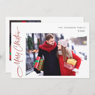 Modern Merry Christmas 2 PHOTO Greeting QR code Holiday Card