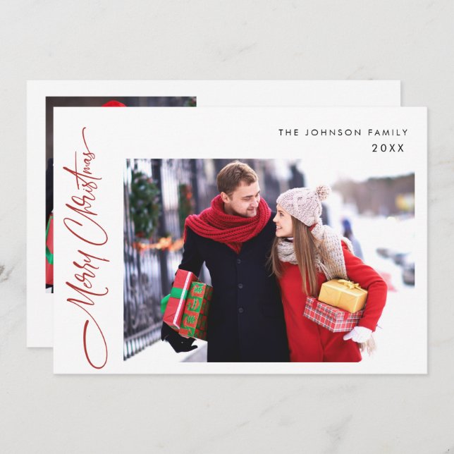 Modern Merry Christmas 2 PHOTO Greeting QR code Holiday Card (Front/Back)