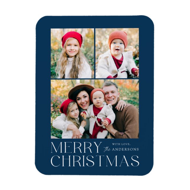 Modern Merry Christmas 3 Photo Collage Magnet (Vertical)