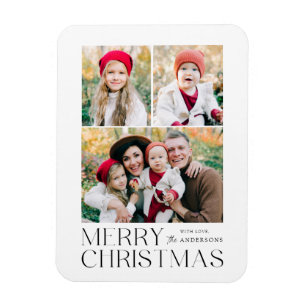 Modern Merry Christmas 3 Photo Collage Magnet