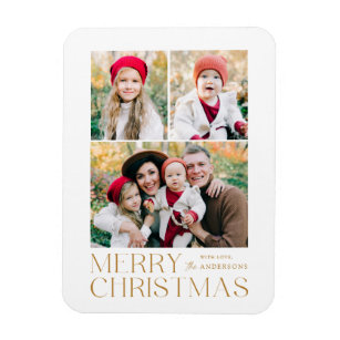 Modern Merry Christmas 3 Photo Collage Magnet