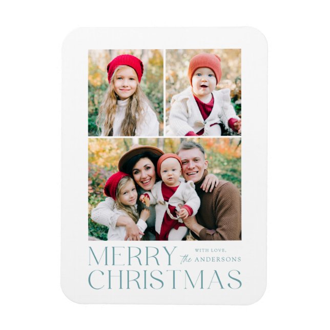 Modern Merry Christmas 3 Photo Collage Magnet (Vertical)