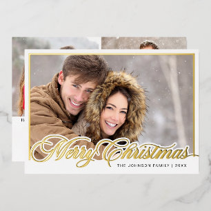 Modern Merry Christmas 3 PHOTO Gold Foil Holiday Card