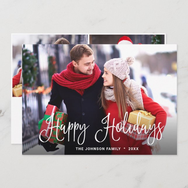 Modern Merry Christmas 3 PHOTO Greeting Holiday Card (Front/Back)