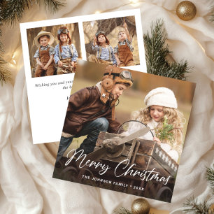 Modern Merry Christmas 3 PHOTO Greeting Simple  Holiday Card