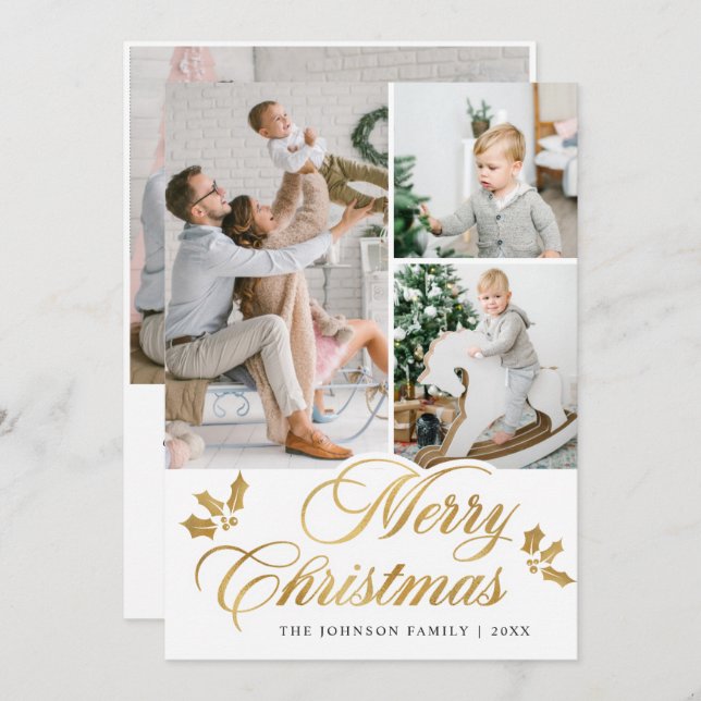 Modern Merry Christmas 4 PHOTO Greeting Holiday Card (Front/Back)