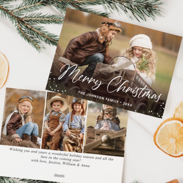 Modern Merry Christmas 4 PHOTO Greeting Holiday Card (Creator Uploaded)