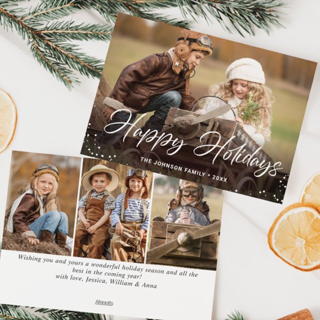 Modern Merry Christmas 4 PHOTO Greeting Holiday Card (Creator Uploaded)