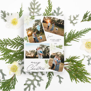 Modern Merry Christmas 4 photo Poinsettia Holiday Card