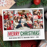 Modern Merry Christmas 5 Photo Postcard<br><div class="desc">Modern Merry Christmas 5 Photo Green and Red Holiday Postcard</div>