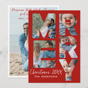 Modern Merry Christmas 6 Photos Red Background Holiday Card