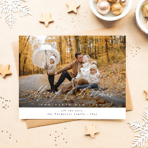 Modern Merry Christmas And Happy New Year 4 Photo Holiday Card