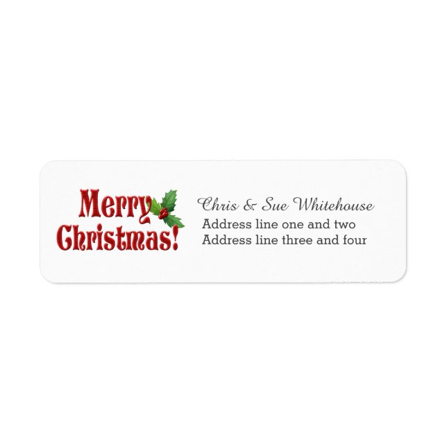 Modern Merry Christmas and Holly Return Address Label (Front)