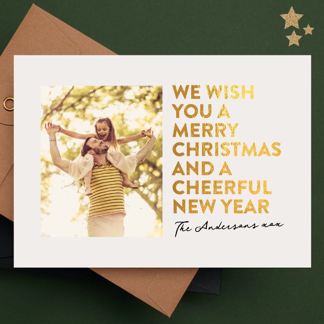 MODERN MERRY CHRISTMAS AND NEW YEAR FAUX GOLD FOIL HOLIDAY CARD (Creator Uploaded)