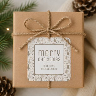 Modern Merry Christmas Beige Holiday Square Sticker