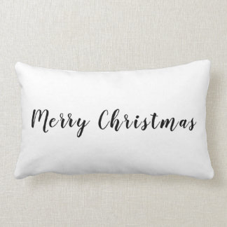 Modern Merry Christmas Black Text White Lumbar Cushion