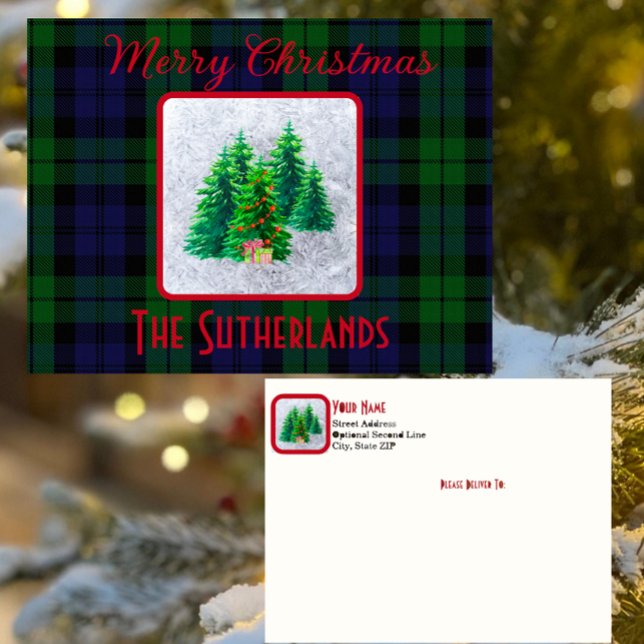 Modern Merry Christmas Black Watch Tartan Check Holiday Postcard (Creator Uploaded)
