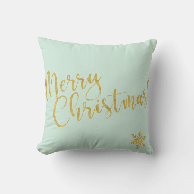 Modern Merry Christmas blue gold snowflakes Cushion (Front)