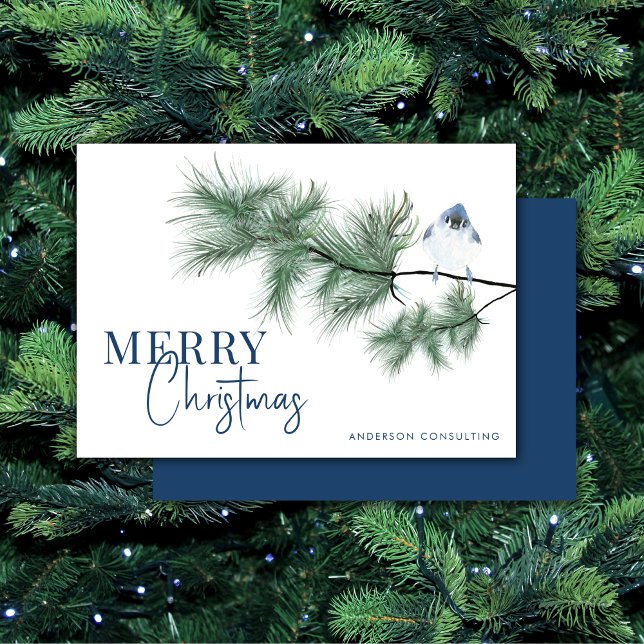 Modern Merry Christmas Bluebird Business Holiday Card (Creator Uploaded)
