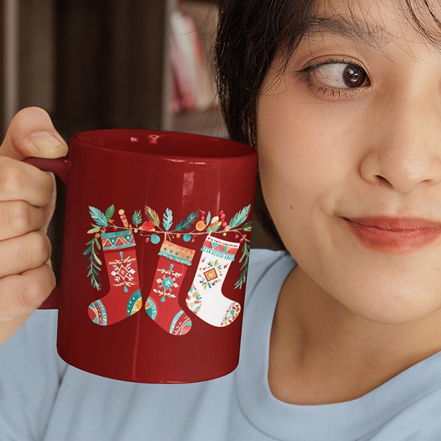 Modern Merry Christmas Boho Stockings Coffee Mug (Creator Uploaded)
