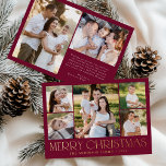 Modern Merry Christmas Burgundy Photo Collage Foil Holiday Card<br><div class="desc">Celebrate the season with the Modern Elegant Merry Christmas Burgundy Photo Collage foil holiday card. This stylish design features a 5-photo collage on the front, with 4 square photos surrounding a larger picture at the centre. "Merry Christmas" is beautifully displayed in trendy gold foil lettering on a burgundy background. Customise...</div>