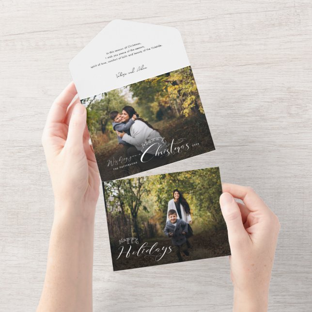 Modern Merry Christmas Calligraphy Photo All In One Invitation (Tearaway)