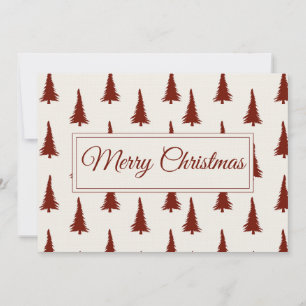 Modern Merry Christmas Card Red Pine Trees