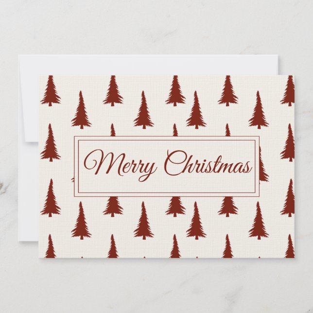 Modern Merry Christmas Card  Red Pine Trees (Front)