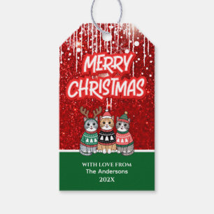 Modern Merry Christmas Cats Red and Green Cute  Gift Tags