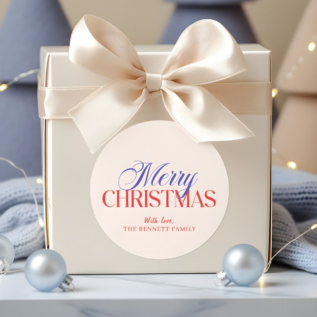 Modern Merry Christmas Classic Round Sticker (Creator Uploaded)