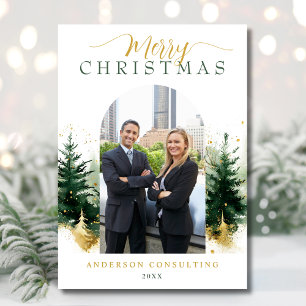 Modern Merry Christmas Corporate Photo Holiday Card