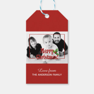 Modern Merry Christmas Custom Photo Gift Tags