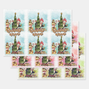 Modern Merry Christmas Cute Penguin Pattern Wrapping Paper Sheet