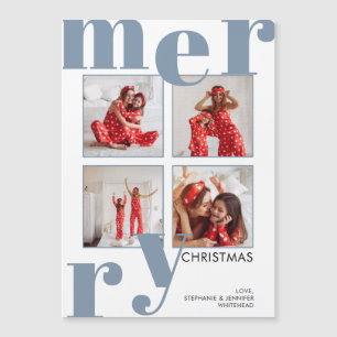 Modern Merry Christmas Dusty Blue Photo Collage