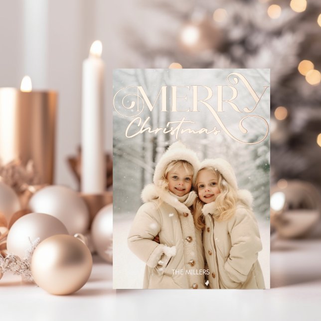 Modern Merry Christmas Elegant 1 Photo Typography Foil Holiday Postcard (Modern Merry Christmas Elegant 1 Photo Typography Foil Holiday Postcard)