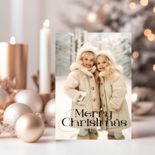 Modern Merry Christmas Elegant 1 Photo Typography Holiday Card