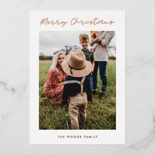 Modern Merry Christmas Family 4 Photo  Foil Holiday Card