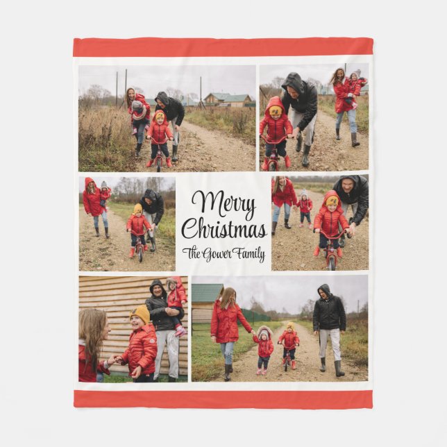 Modern Merry Christmas Family Collage Fleece Blanket (Front)